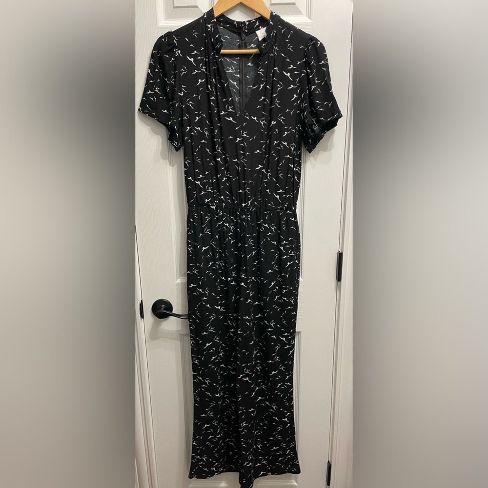ETT TWA by Anthropologie Karlie Jumpsuit Novelty Print Wide Leg Black White Med